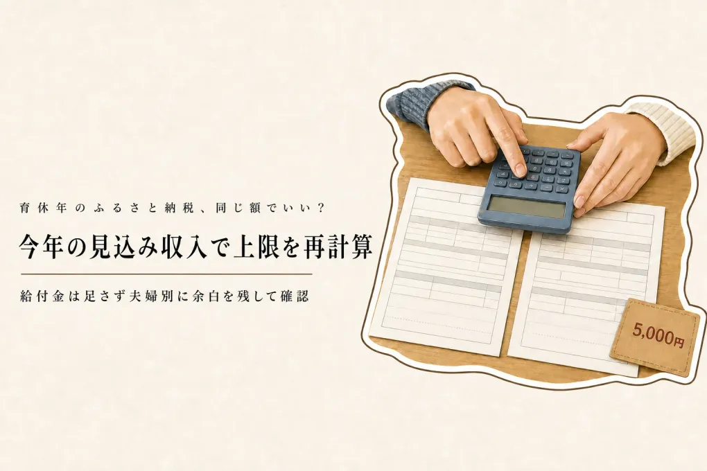 育休年のふるさと納税は前年と同じ額でいい？収入減に合わせた上限確認と5,000円の寄附