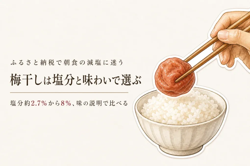 ふるさと納税の紀州減塩梅干しランキング｜レビュー数順で塩分と味、減塩味噌汁を比べる