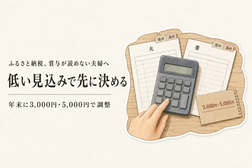 ふるさと納税は年収・賞与が未確定ならいくらまで？夫婦別に3,000円・5,000円で調整する方法