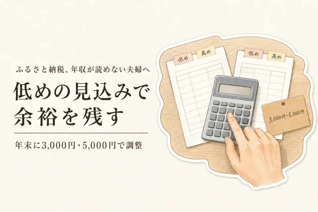ふるさと納税の上限は年収・賞与が未確定でも決められる？夫婦別の申込額を3,000円・5,000円の寄附で調整する方法